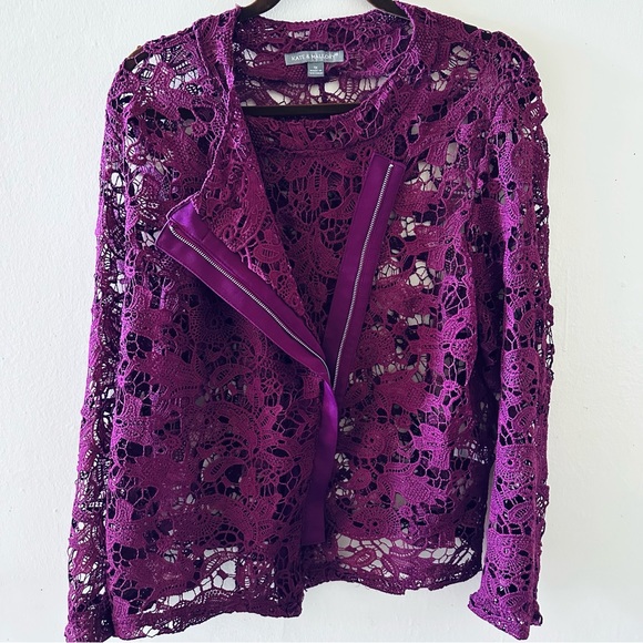 fusiontique Jackets & Blazers - Kate & Mallory crochet lace zipper jacket plum purple 1xl